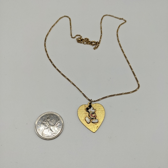 Genuine Vintage 80s Goldtone Heart and Enamel Mickey Mouse Pendant and Chain - Picture 3 of 3